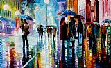 Leonid Afremov BUS STOP - UNDER THE RAIN painting